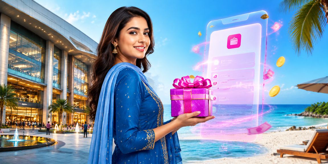 ঢাকায় সালোয়ার কামিজ পরা নারী মোবাইলে পেমেন্ট প্রোমোশন চেক করছেন